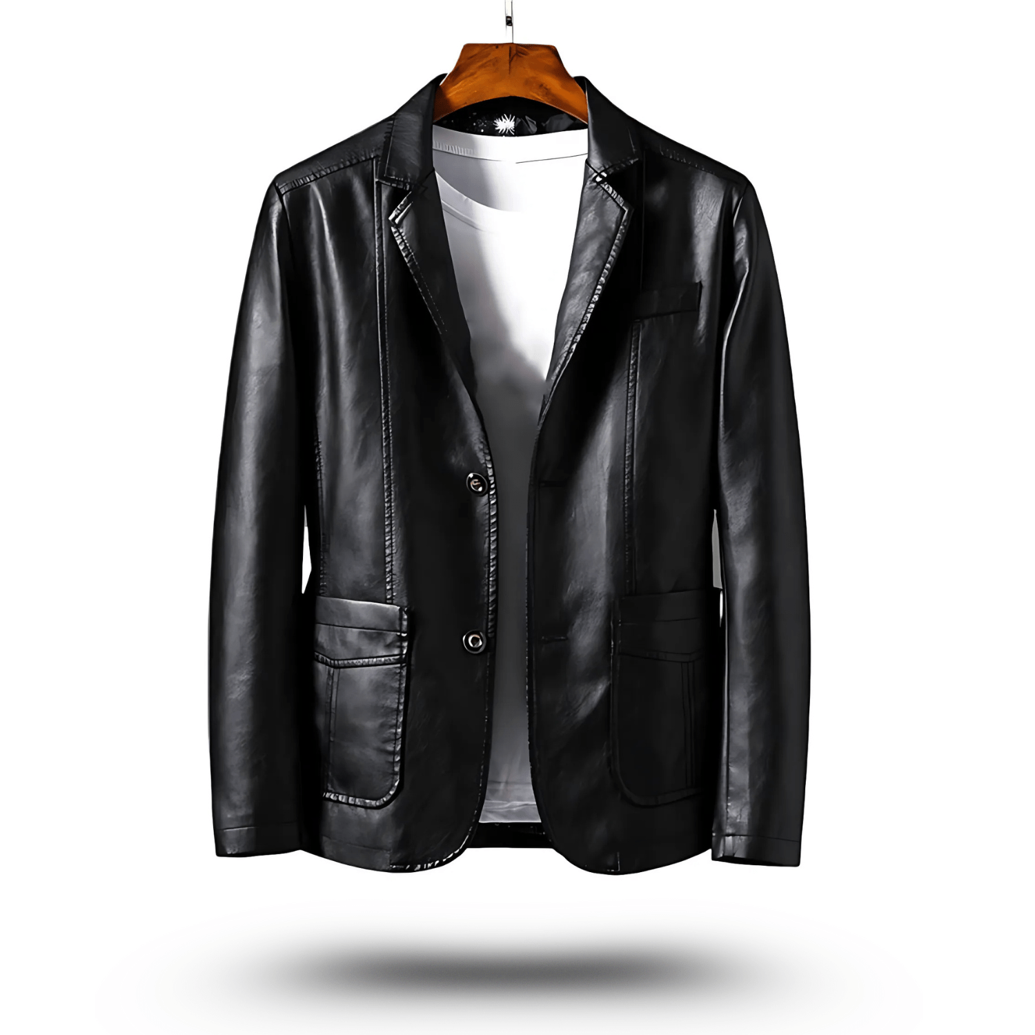 Leather Jacket - Men's Lapel Button-Up Faux Leather Jacket-Chaps of London-Black-S-Chaps of London