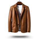 Leather Jacket - Men's Lapel Button-Up Faux Leather Jacket-Chaps of London-Brown-S-Chaps of London