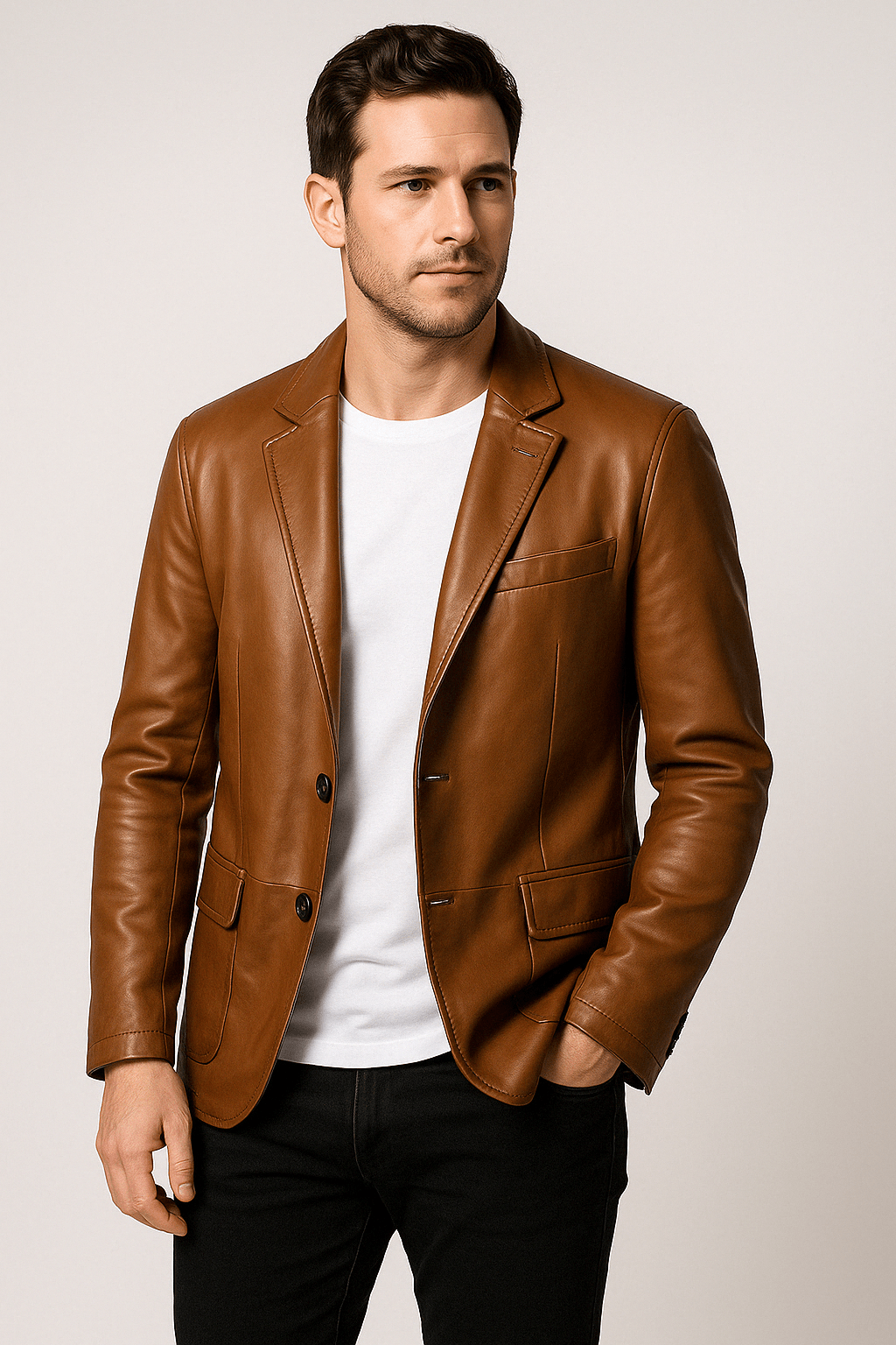 Leather Jacket - Men's Lapel Button-Up Faux Leather Jacket-Chaps of London-Chaps of London
