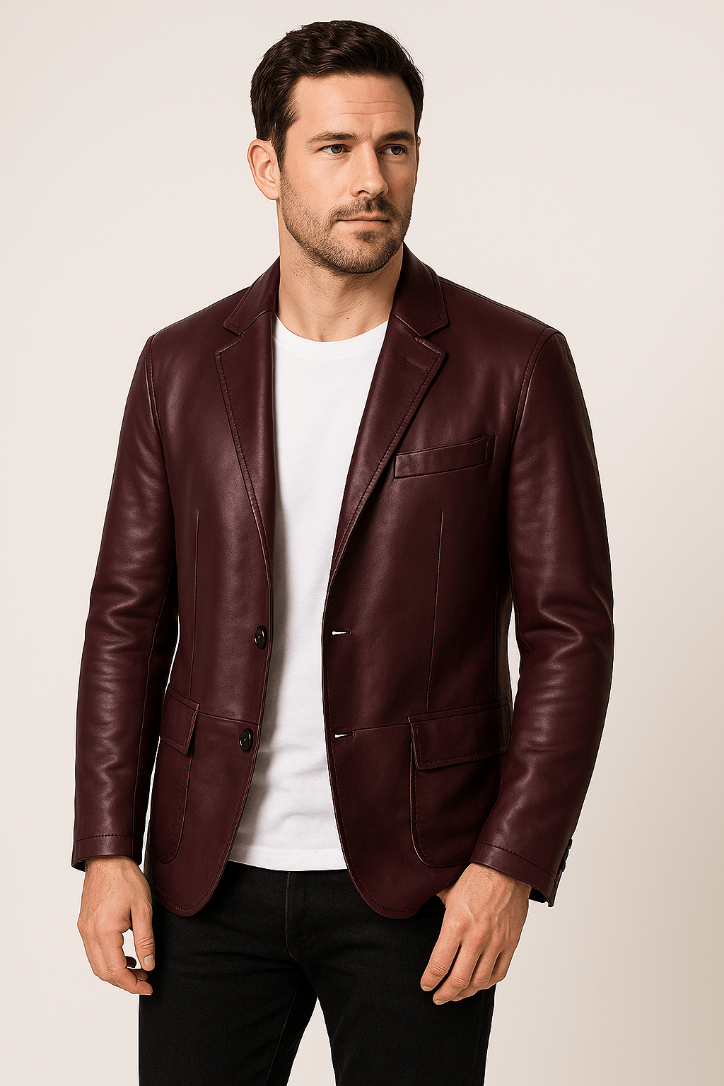 Leather Jacket - Men's Lapel Button-Up Faux Leather Jacket-Chaps of London-Chaps of London