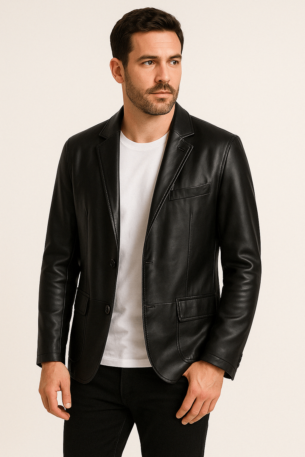 Leather Jacket - Men's Lapel Button-Up Faux Leather Jacket-Chaps of London-Chaps of London