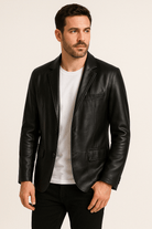 Leather Jacket - Men's Lapel Button-Up Faux Leather Jacket-Chaps of London-Chaps of London