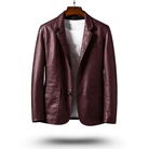 Leather Jacket - Men's Lapel Button-Up Faux Leather Jacket-Chaps of London-Red-S-Chaps of London
