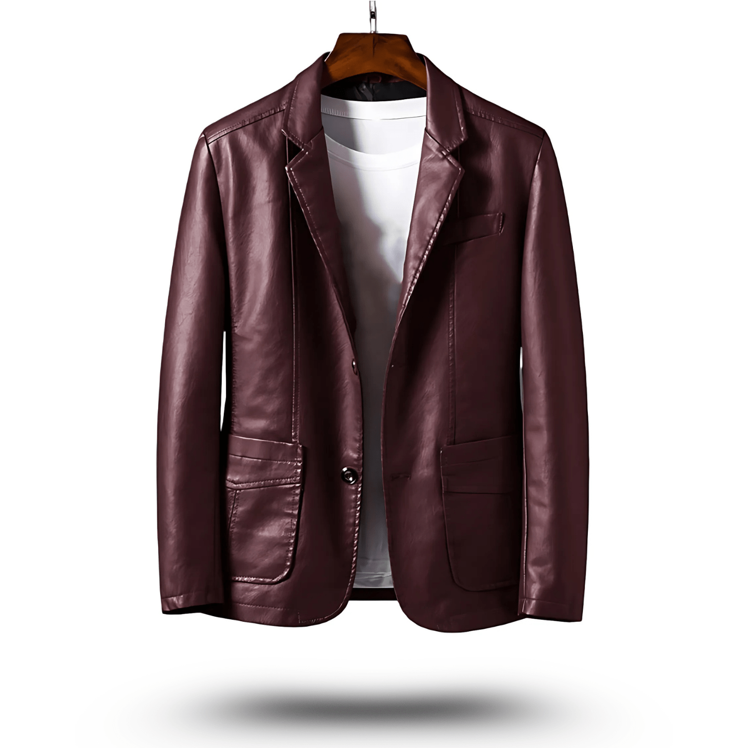 Leather Jacket - Men's Lapel Button-Up Faux Leather Jacket-Chaps of London-Red-S-Chaps of London