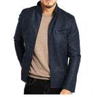 Leather Jacket - Men's Windproof Zip-Up Leather Biker Jacket-Men Jackets-Chaps of London-Blue-S-Chaps of London