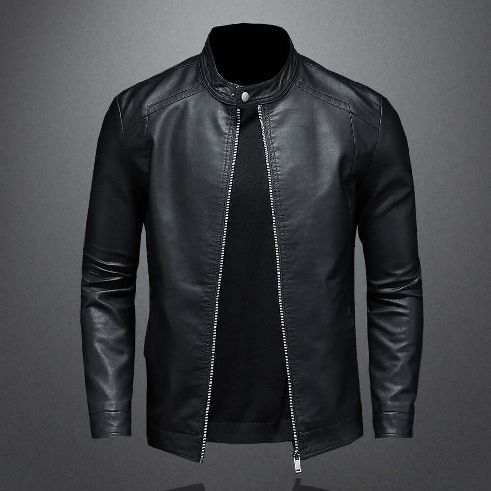 Leather Jacket - Men's Zip-Up Moto Biker Jacket-Chaps of London-Black-M-Chaps of London