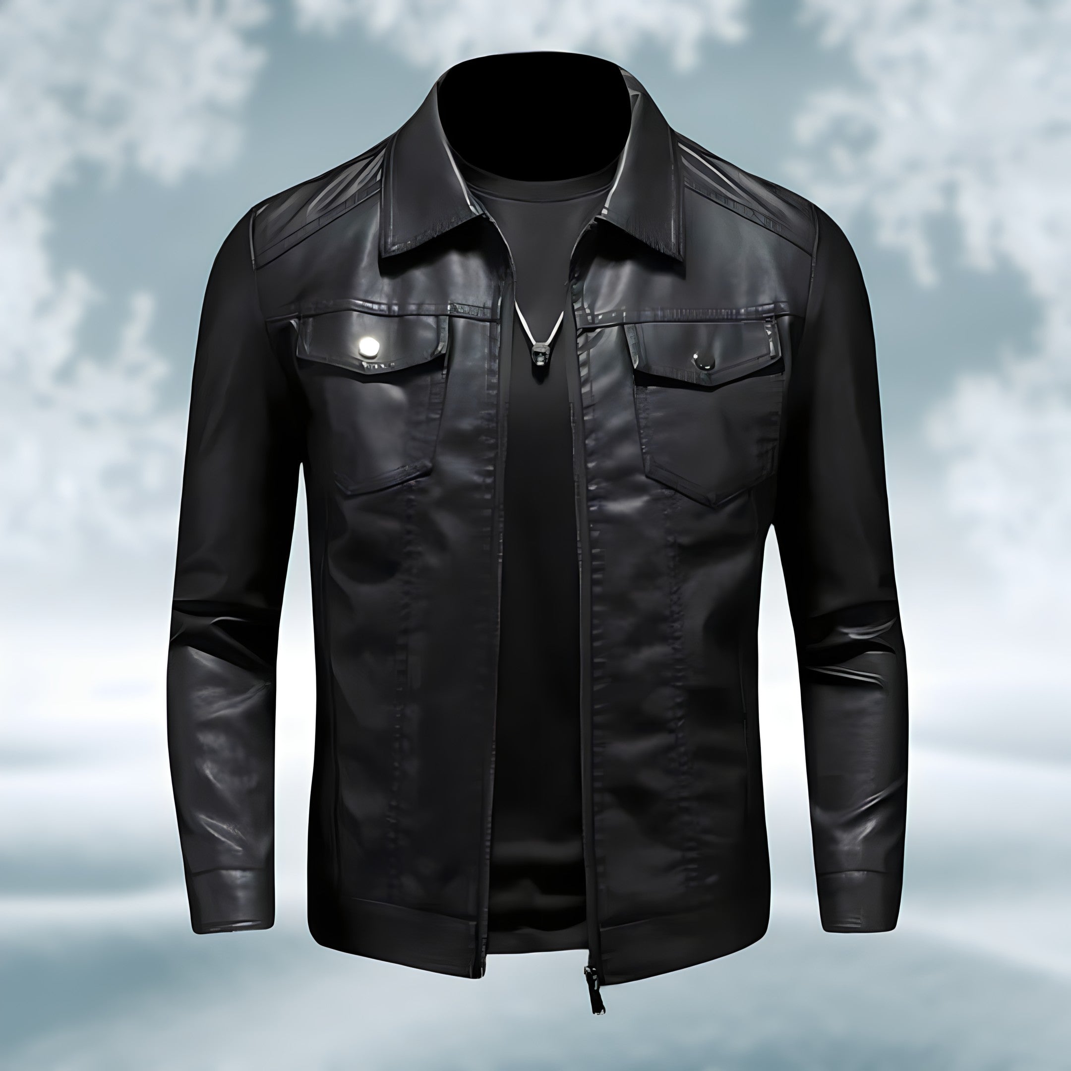 Leather Jacket - Men's stretch leather zipper jacket-Chaps of London-Black-M-Chaps of London