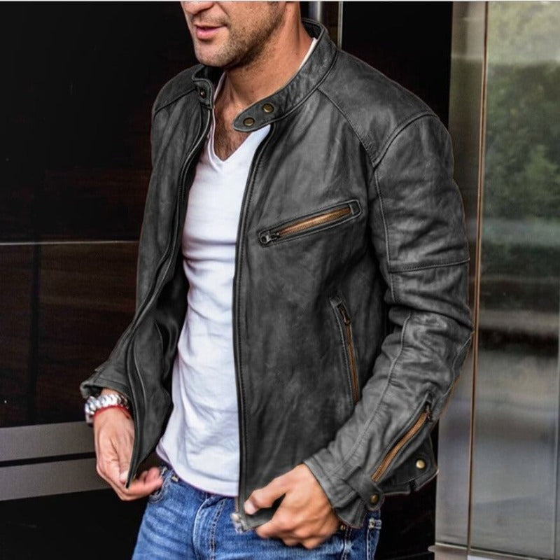 Leather Jacket | Retro | Zip-Up | Biker Jacket | Men's Jacket-Jackets-Chaps of London-Black-S-Chaps of London