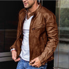 Leather Jacket | Retro | Zip-Up | Biker Jacket | Men's Jacket-Jackets-Chaps of London-Brown-S-Chaps of London