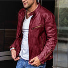 Leather Jacket | Retro | Zip-Up | Biker Jacket | Men's Jacket-Jackets-Chaps of London-Red-S-Chaps of London