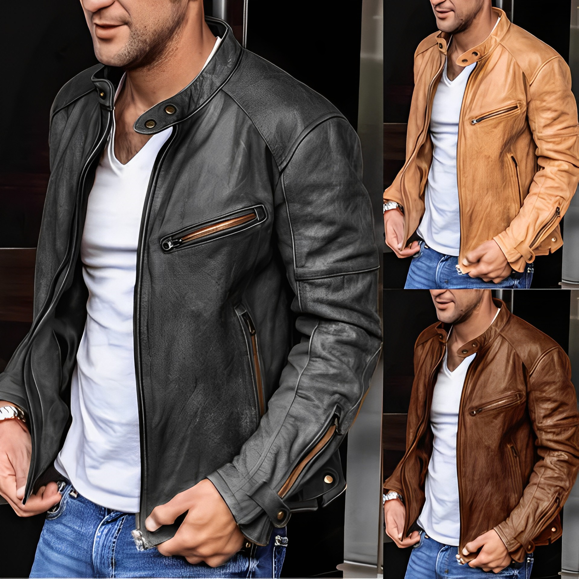 Leather Jacket - Zip-Up - Faux Leather - Biker Jacket - Men's Leather Jacket-Chaps of London-Chaps of London