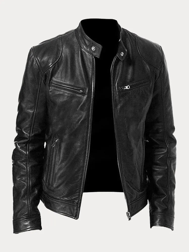 Leather Jacket | Zip-Up | Regular Fit | Biker Jacket | Men's Leather Jacket -Men’s Leather Jacket-Chaps of London-Black-S-Chaps of London
