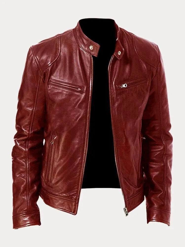 Leather Jacket | Zip-Up | Regular Fit | Biker Jacket | Men's Leather Jacket -Men’s Leather Jacket-Chaps of London-Bordeaux Red-S-Chaps of London