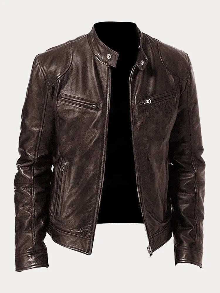 Leather Jacket | Zip-Up | Regular Fit | Biker Jacket | Men's Leather Jacket -Men’s Leather Jacket-Chaps of London-Dark Brown-S-Chaps of London