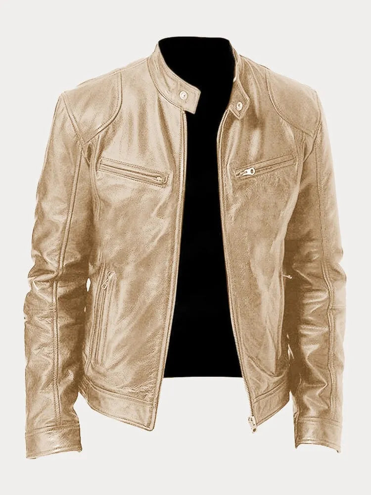 Leather Jacket | Zip-Up | Regular Fit | Biker Jacket | Men's Leather Jacket -Men’s Leather Jacket-Chaps of London-Gold-S-Chaps of London