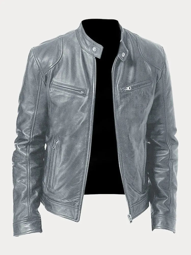 Leather Jacket | Zip-Up | Regular Fit | Biker Jacket | Men's Leather Jacket -Men’s Leather Jacket-Chaps of London-Grey-S-Chaps of London