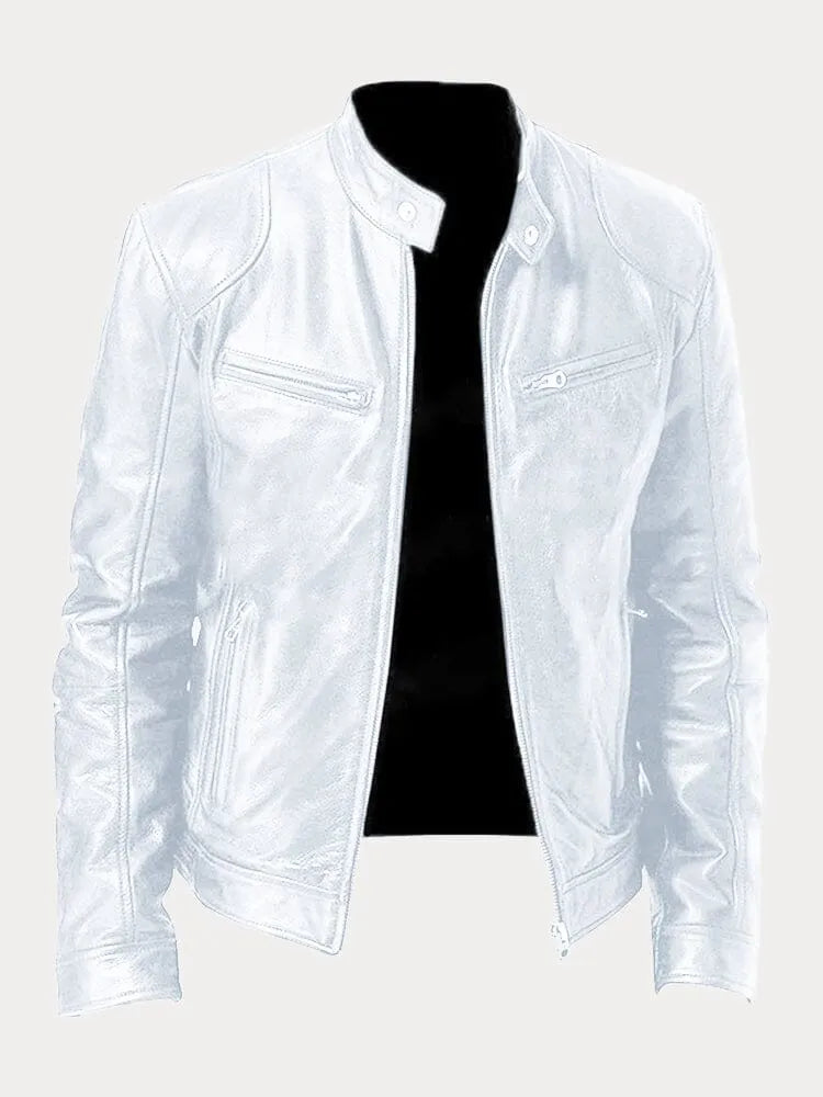 Leather Jacket | Zip-Up | Regular Fit | Biker Jacket | Men's Leather Jacket -Men’s Leather Jacket-Chaps of London-White-S-Chaps of London