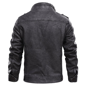 Leather Jacket - Zipper - High Collar - Black Leather Jacket - Men's Jacket-Jackets-Chaps of London-Chaps of London