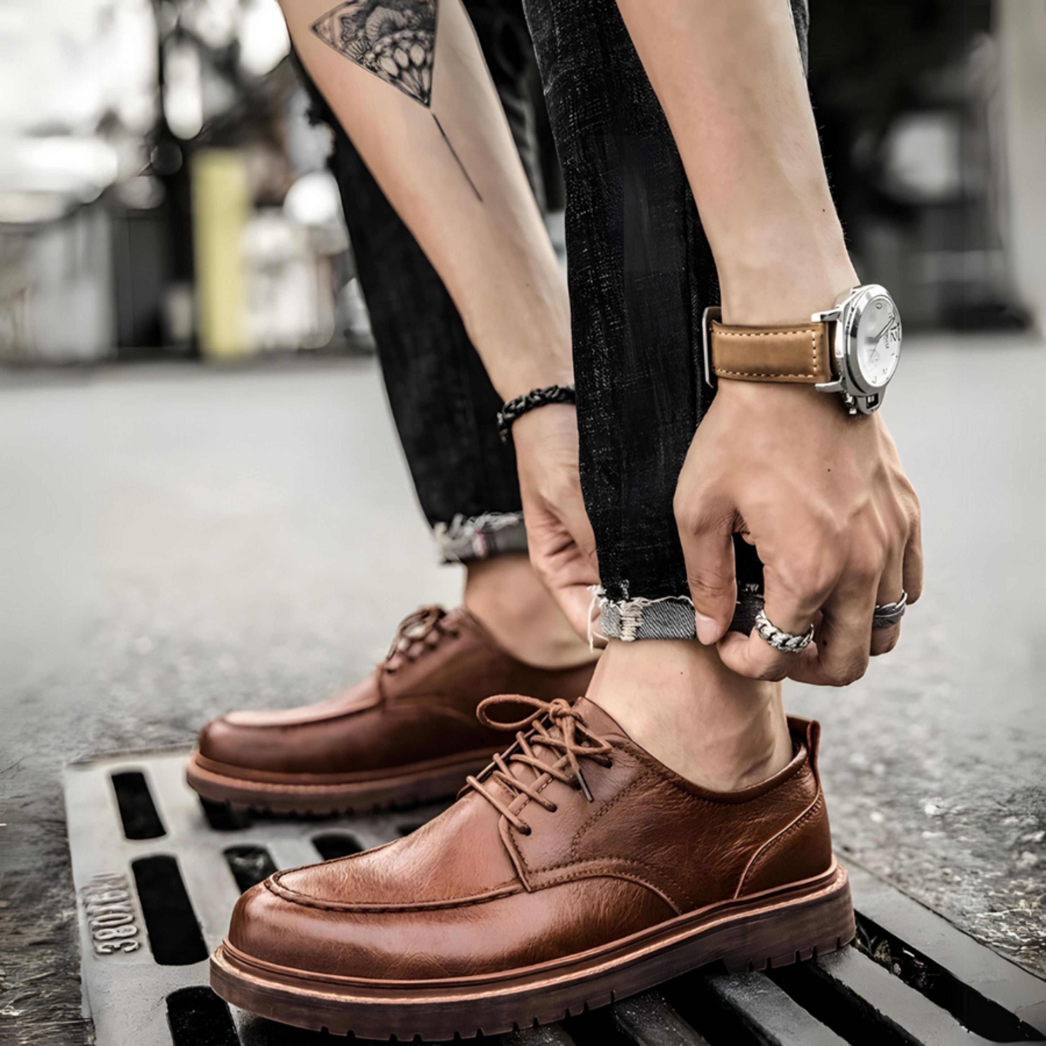 Leather Shoes - Men's Black Brown Lace-Up Chunky Oxford Shoes-Shoes-Chaps of London-Chaps of London