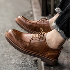 Leather Shoes - Men's Black Brown Lace-Up Chunky Oxford Shoes-Shoes-Chaps of London-Chaps of London