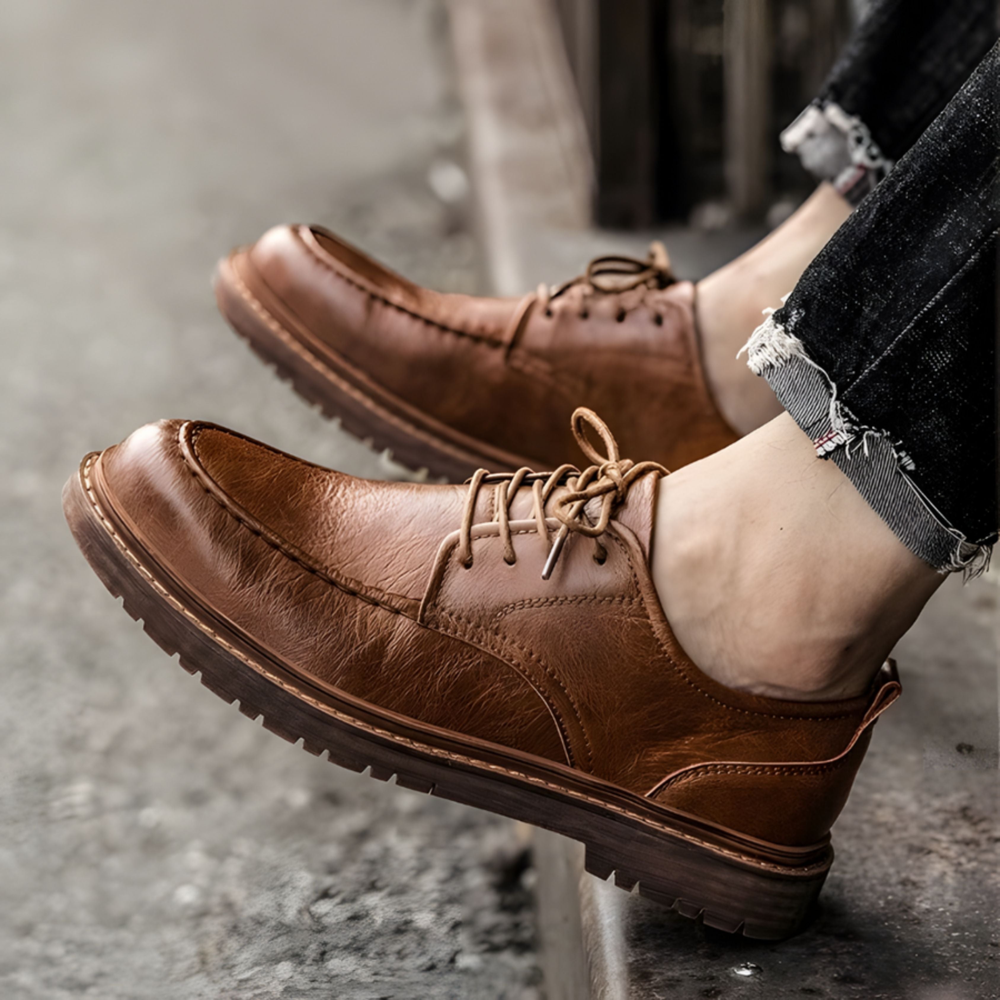 Leather Shoes - Men's Black Brown Lace-Up Chunky Oxford Shoes-Shoes-Chaps of London-Chaps of London