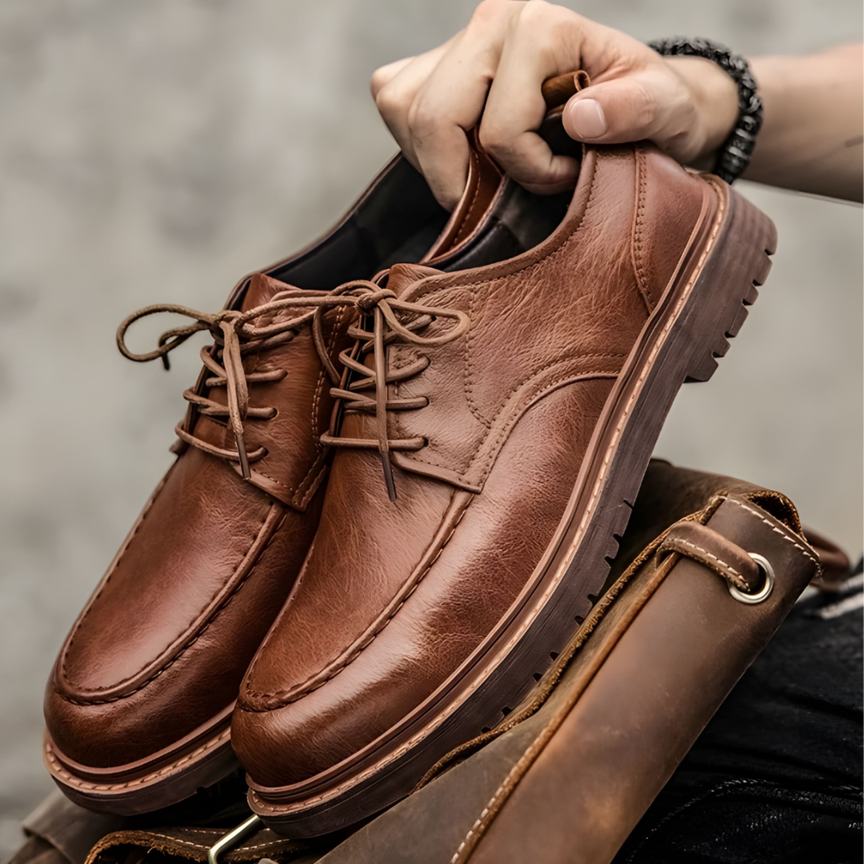 Leather Shoes - Men's Black Brown Lace-Up Chunky Oxford Shoes-Shoes-Chaps of London-Chaps of London