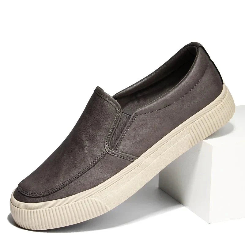 Leather Shoes - Men's Comfortable Rubber Sole Slip-On Shoes-Chaps of London-Grey-38-Chaps of London