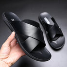Leather Slides | Summer | Slip-On | Leather Slippers | Men's Sandals-Sandalen man-Chaps of London-Black-39-Chaps of London