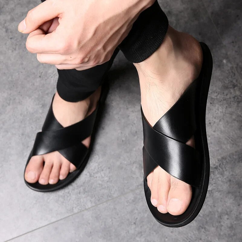 Leather Slides | Summer | Slip-On | Leather Slippers | Men's Sandals-Sandalen man-Chaps of London-Chaps of London