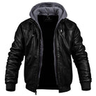 Leather jacket - Winter leather bomber jacket with hood and zipper for men-coat jacket men-Chaps of London-Chaps of London