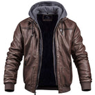 Leather jacket - Winter leather bomber jacket with hood and zipper for men-coat jacket men-Chaps of London-Dark Brown-S-Chaps of London