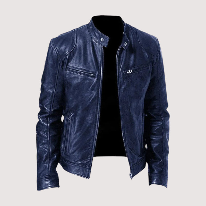 Leatherette Jacket - Regular Fit - Vegan Leather - Biker Jacket - Men's Leather Jacket-Men's Leather Jacket-Chaps of London-Dark Blue-S-Chaps of London