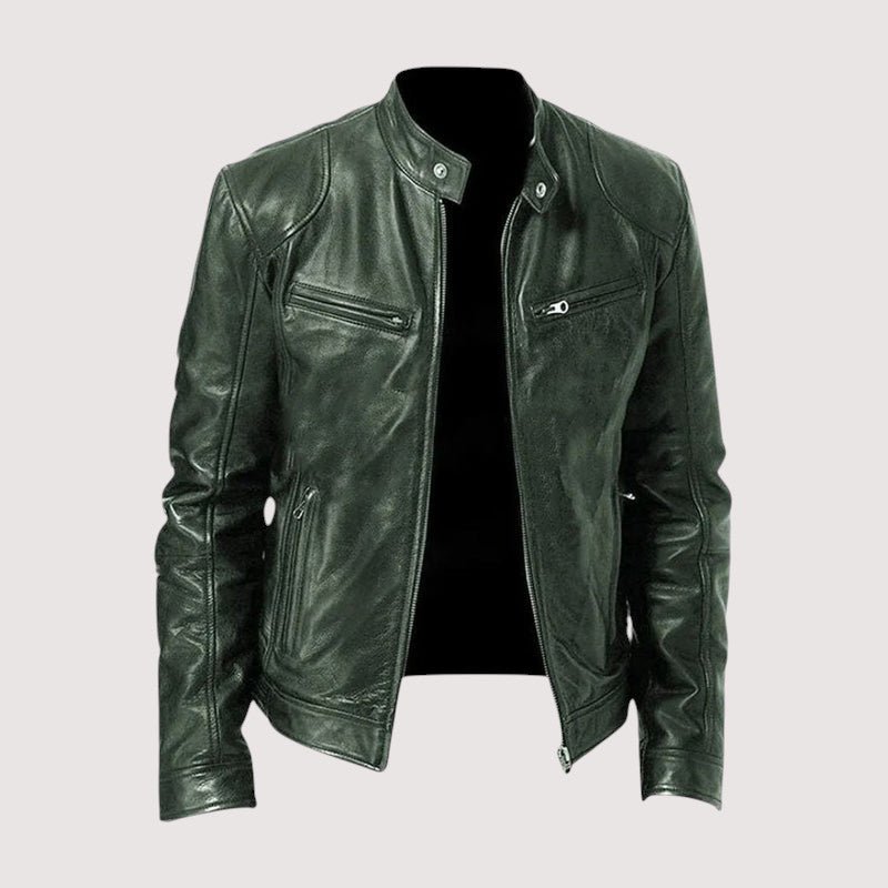 Leatherette Jacket - Regular Fit - Vegan Leather - Biker Jacket - Men's Leather Jacket-Men's Leather Jacket-Chaps of London-Dark Green-S-Chaps of London