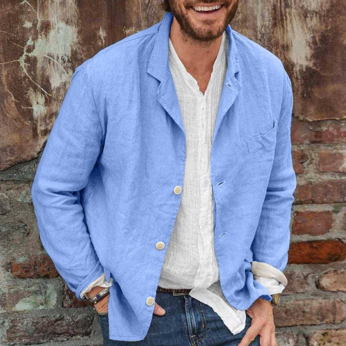Linen Blazer - Casual - Single Breasted - Linen Jacket - Men's Blazer-Chaps of London-Blue-S-Chaps of London