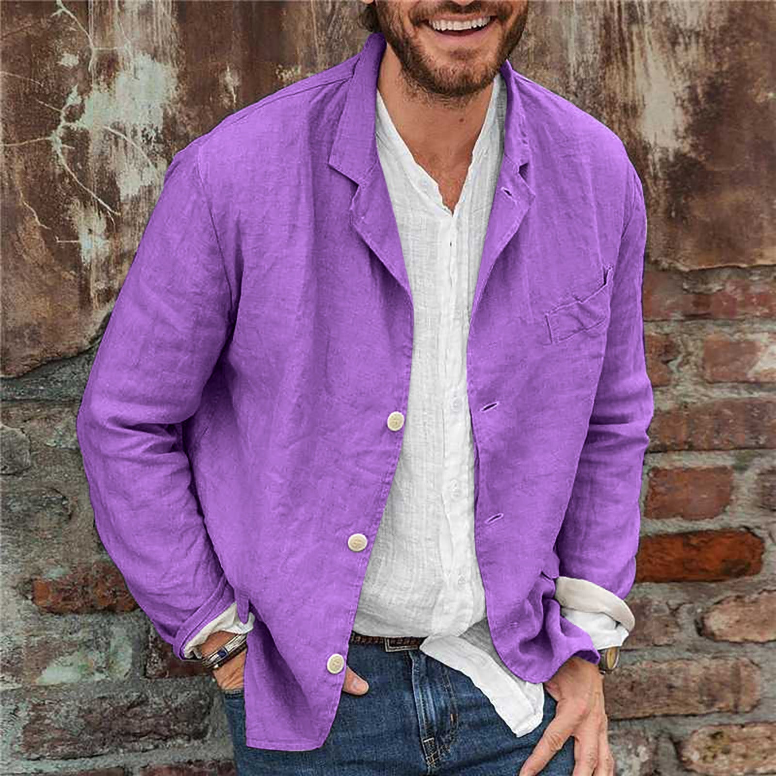 Linen Blazer - Casual - Single Breasted - Linen Jacket - Men's Blazer-Chaps of London-Purple-S-Chaps of London