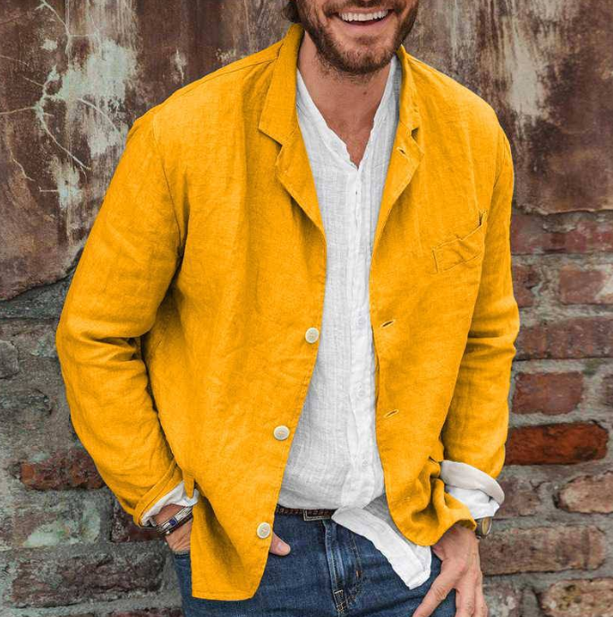 Linen Blazer - Casual - Single Breasted - Linen Jacket - Men's Blazer-Chaps of London-Yellow-S-Chaps of London