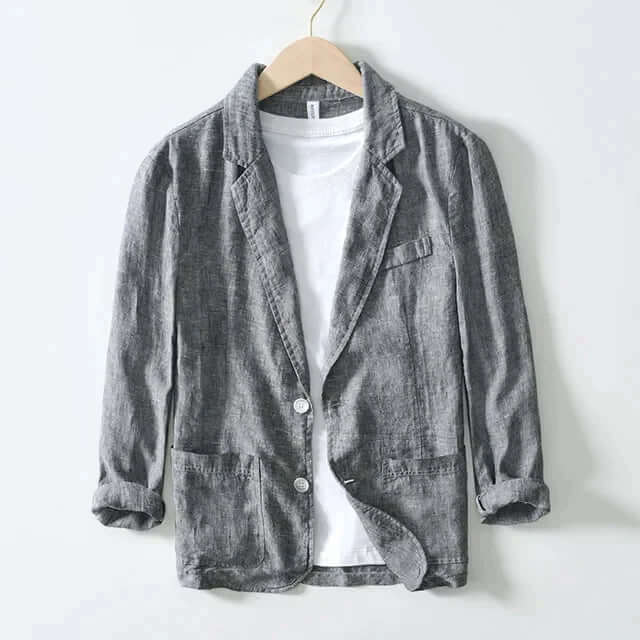 Linen Blazer - Men's Casual Lightweight Single Breasted Blazer Jacket-Chaps of London-Gray-M-Chaps of London