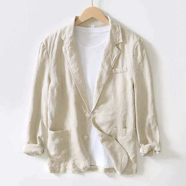 Linen Blazer - Men's Casual Lightweight Single Breasted Blazer Jacket-Chaps of London-Light Khaki-M-Chaps of London
