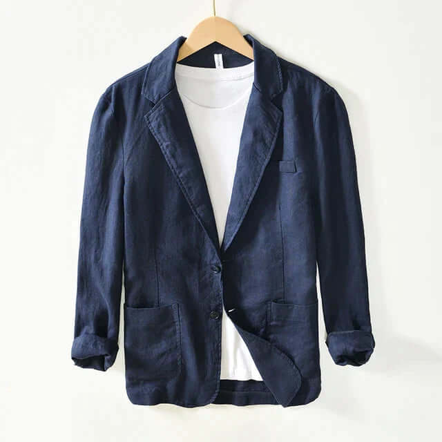 Linen Blazer - Men's Casual Lightweight Single Breasted Blazer Jacket-Chaps of London-Navy Blue-M-Chaps of London