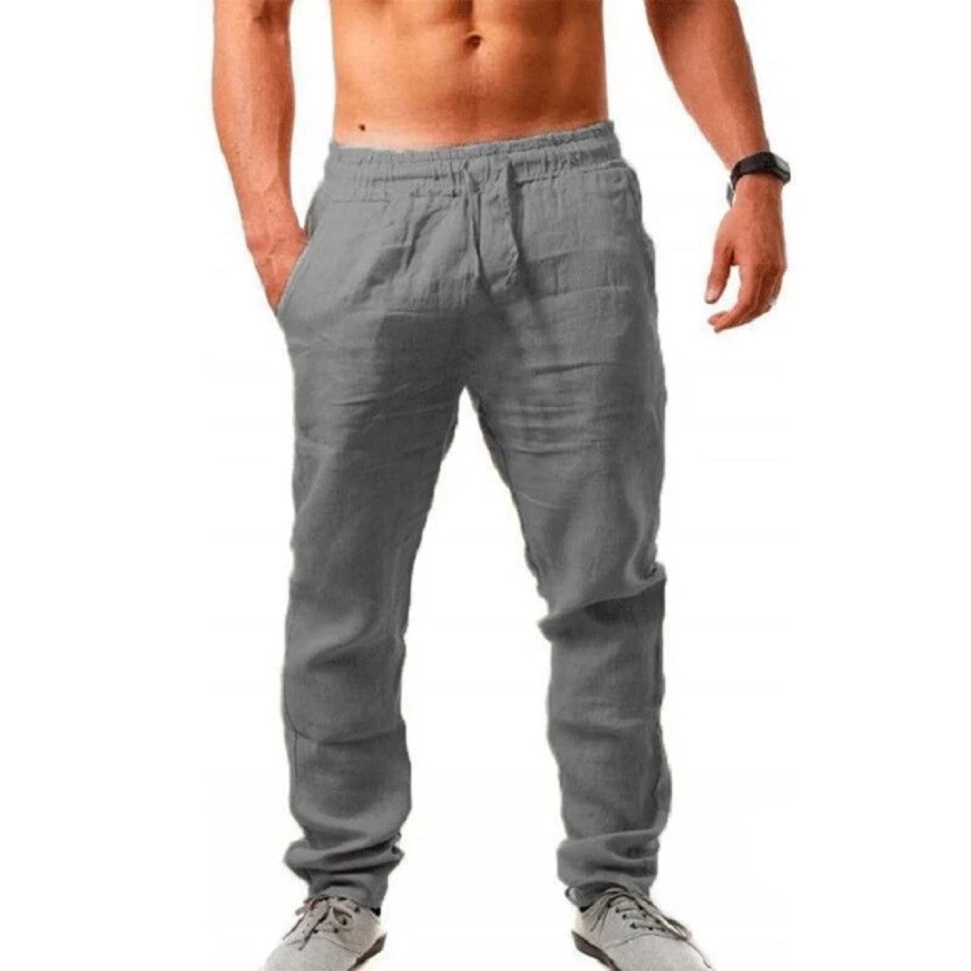 Linen Pants | Drawstring | Breathable | Elastic Waist Pants | Mens Summer Trousers-Trouser-Chaps of London-Gray-S-Chaps of London