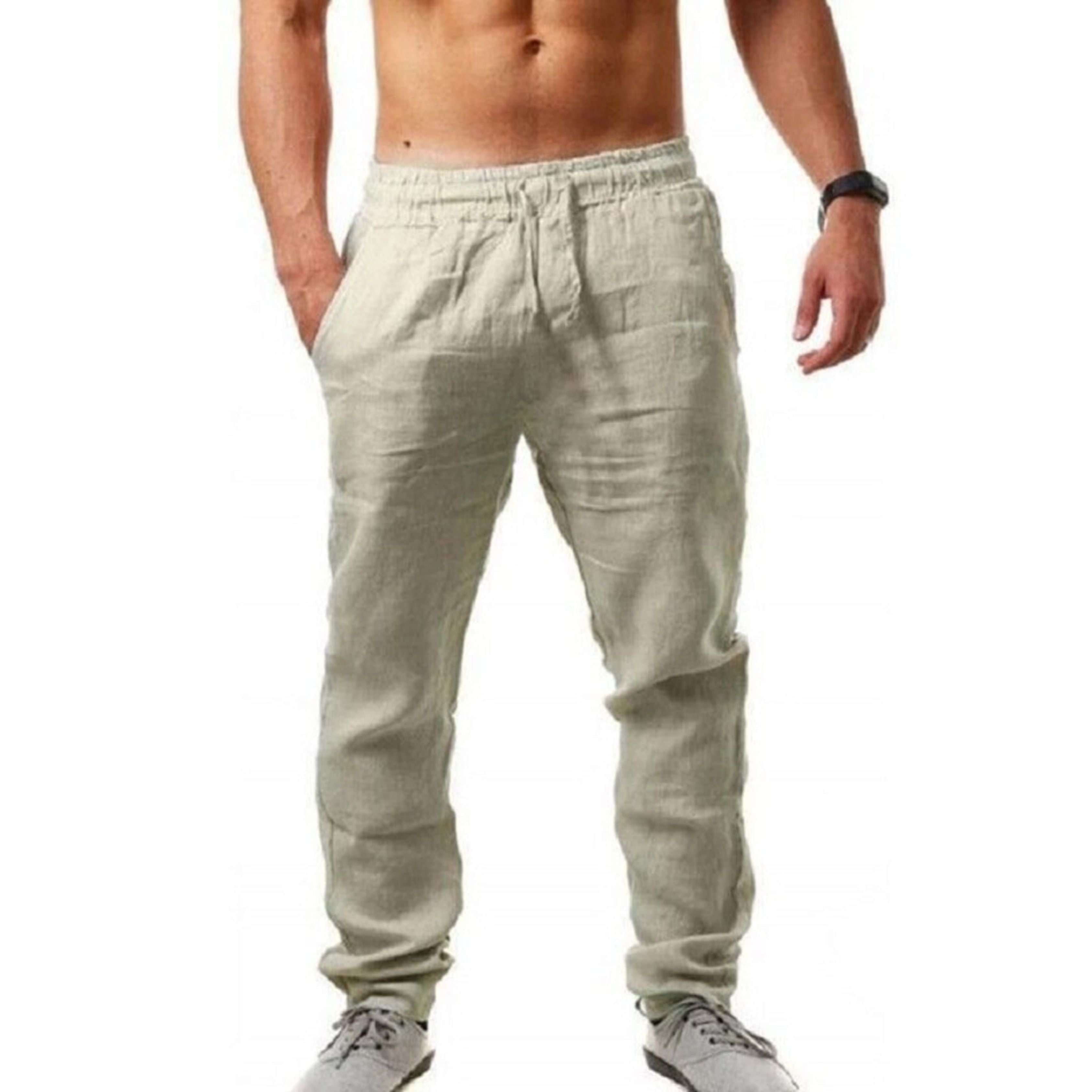 Linen Pants | Drawstring | Breathable | Elastic Waist Pants | Mens Summer Trousers-Trouser-Chaps of London-Light Khaki-S-Chaps of London
