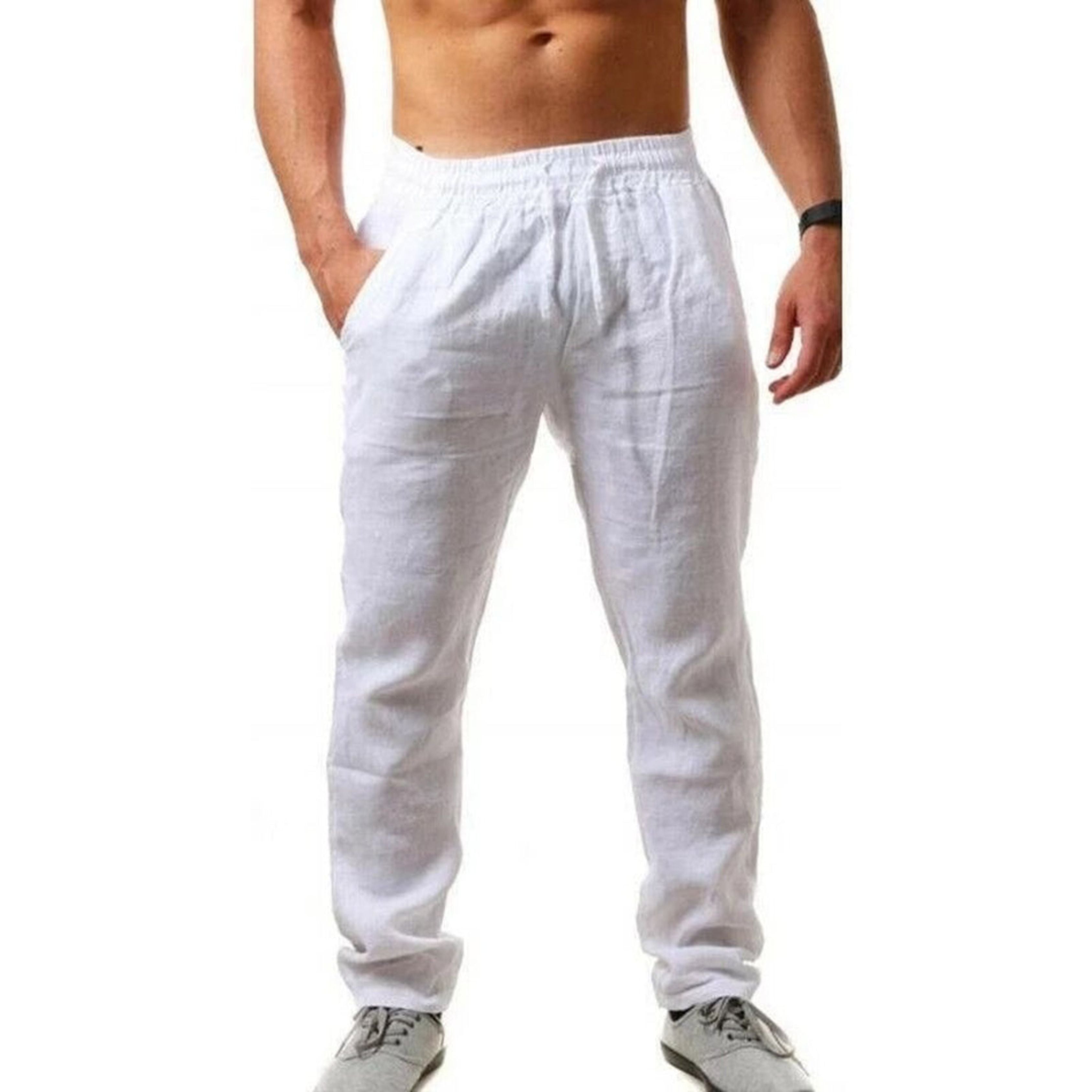 Linen Pants | Drawstring | Breathable | Elastic Waist Pants | Mens Summer Trousers-Trouser-Chaps of London-White-S-Chaps of London