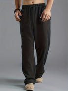 Linen Pants | Elastic Waist | Drawstring | Loose Fit Pants | Men's Pants-Men Pants-Chaps of London-Black-S-Chaps of London