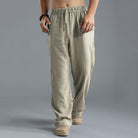 Linen Pants | Elastic Waist | Drawstring | Loose Fit Pants | Men's Pants-Men Pants-Chaps of London-Khaki-S-Chaps of London