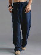 Linen Pants | Elastic Waist | Drawstring | Loose Fit Pants | Men's Pants-Men Pants-Chaps of London-Navy Blue-S-Chaps of London