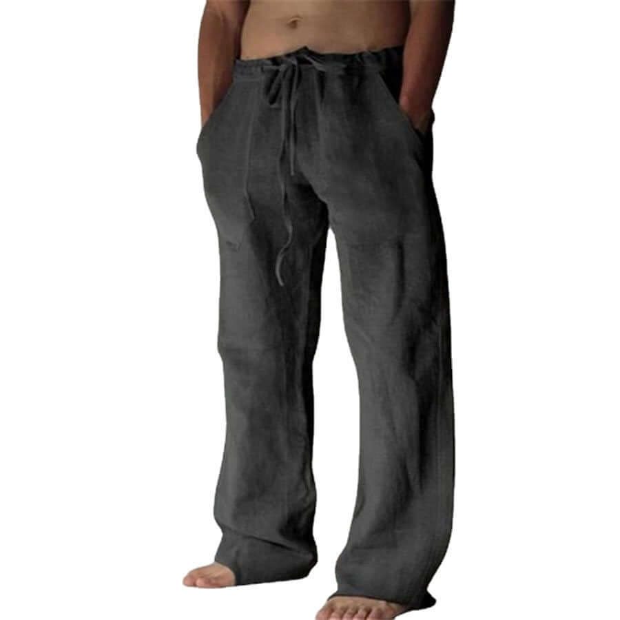 Linen Pants - Loose Fit - Drawstring - Summer Pants - Men's Trousers-Chaps of London-Black-4XL-Chaps of London