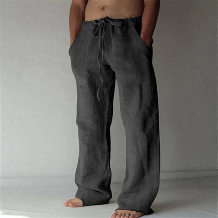 Linen Pants - Loose Fit - Drawstring - Summer Pants - Men's Trousers-Chaps of London-Black-S-Chaps of London