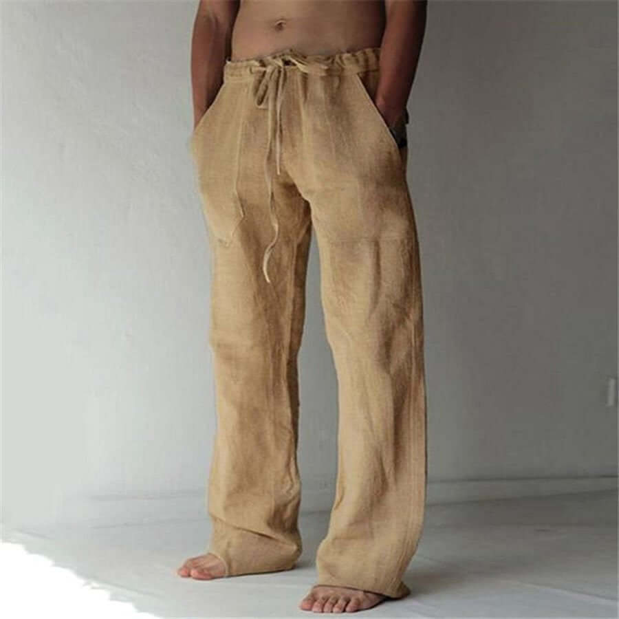 Linen Pants - Loose Fit - Drawstring - Summer Pants - Men's Trousers-Chaps of London-Khaki-S-Chaps of London