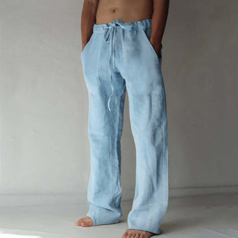Linen Pants - Loose Fit - Drawstring - Summer Pants - Men's Trousers-Chaps of London-Light Blue-S-Chaps of London