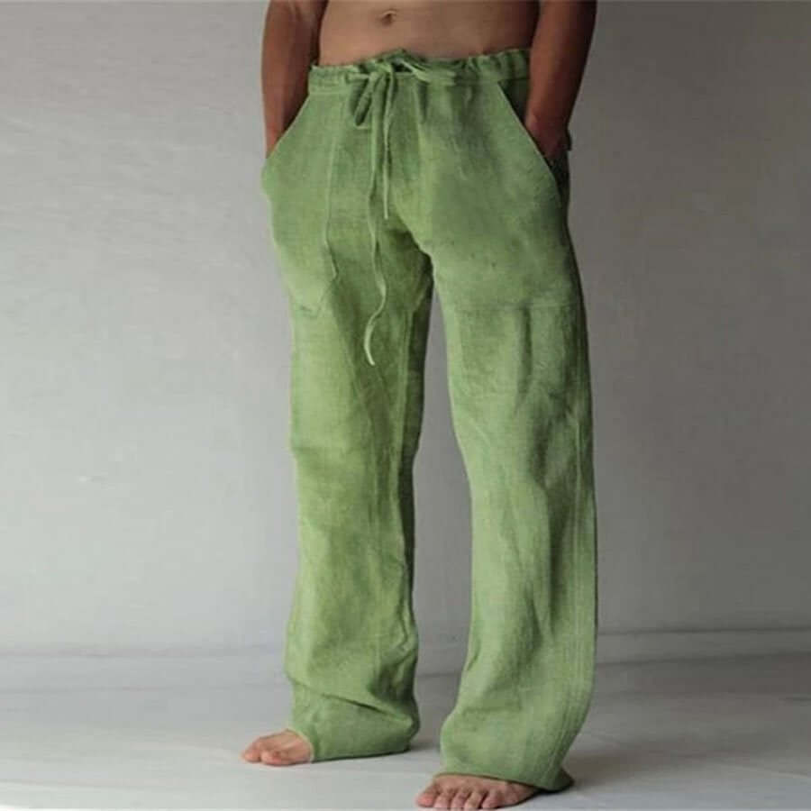 Linen Pants - Loose Fit - Drawstring - Summer Pants - Men's Trousers-Chaps of London-Light Green-S-Chaps of London